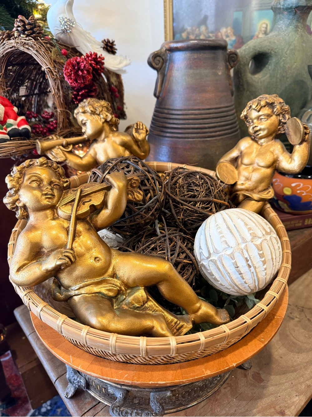 Gold Cherub Holiday Decor Figurines 3 wooden Set - Elegant Home Holiday Accent